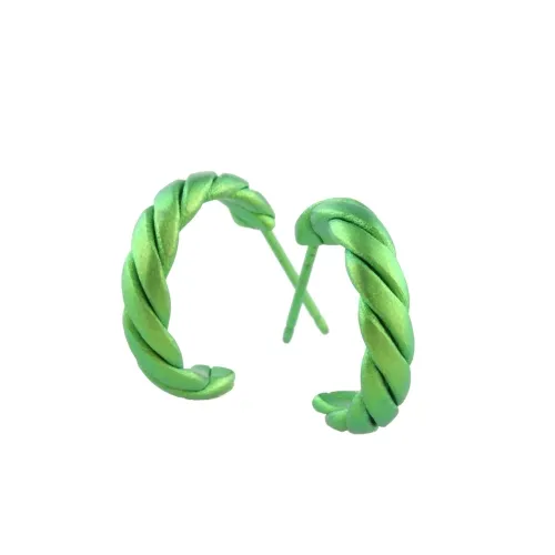 Small Flat Twisted Green Hoop Earrings